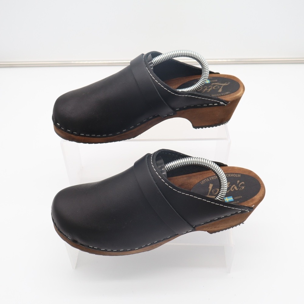 Lotta From Stockholm Classic Clogs Womens EU 39 Black Leather Round Neck Shoes
